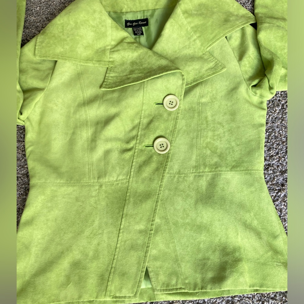 Gee Gee Sport Lime Green Faux Suede Blazer Jacket Womenโs Size S/P - Picture 10 of 13
